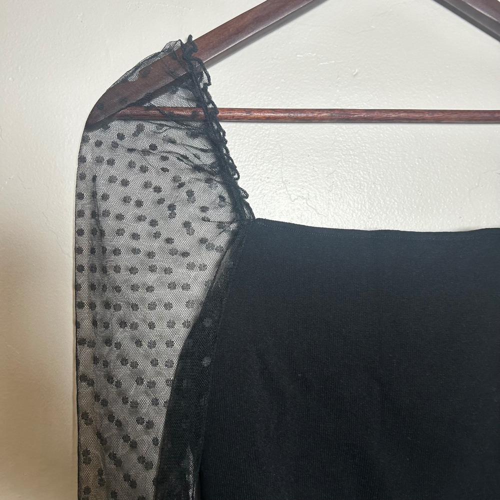 NWT petal + pup Black Square Neck Mesh Dot Sleeve Top Womens MediuM - Picture 4 of 4